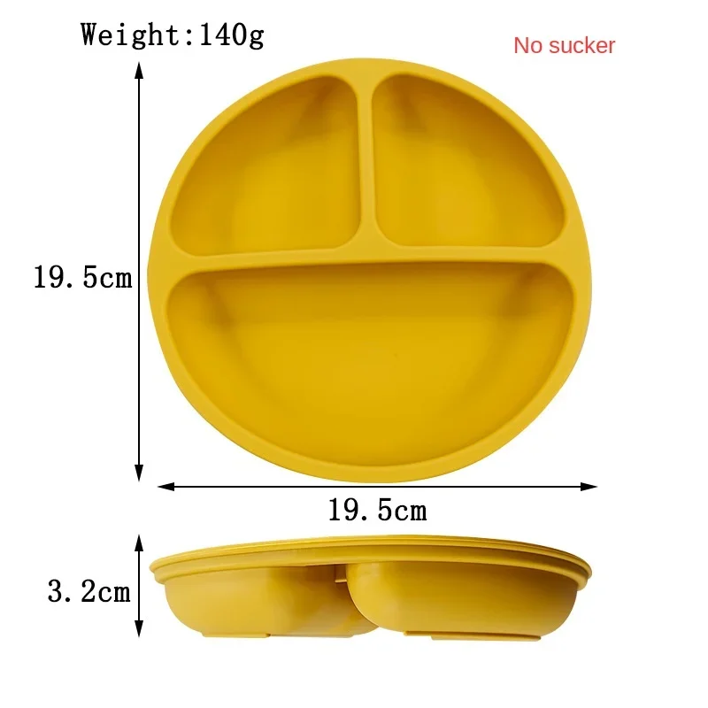 Silicone baby dinner plate round smiley face silicone tableware kid\'s silicone baby eating auxiliary food compartment dishes