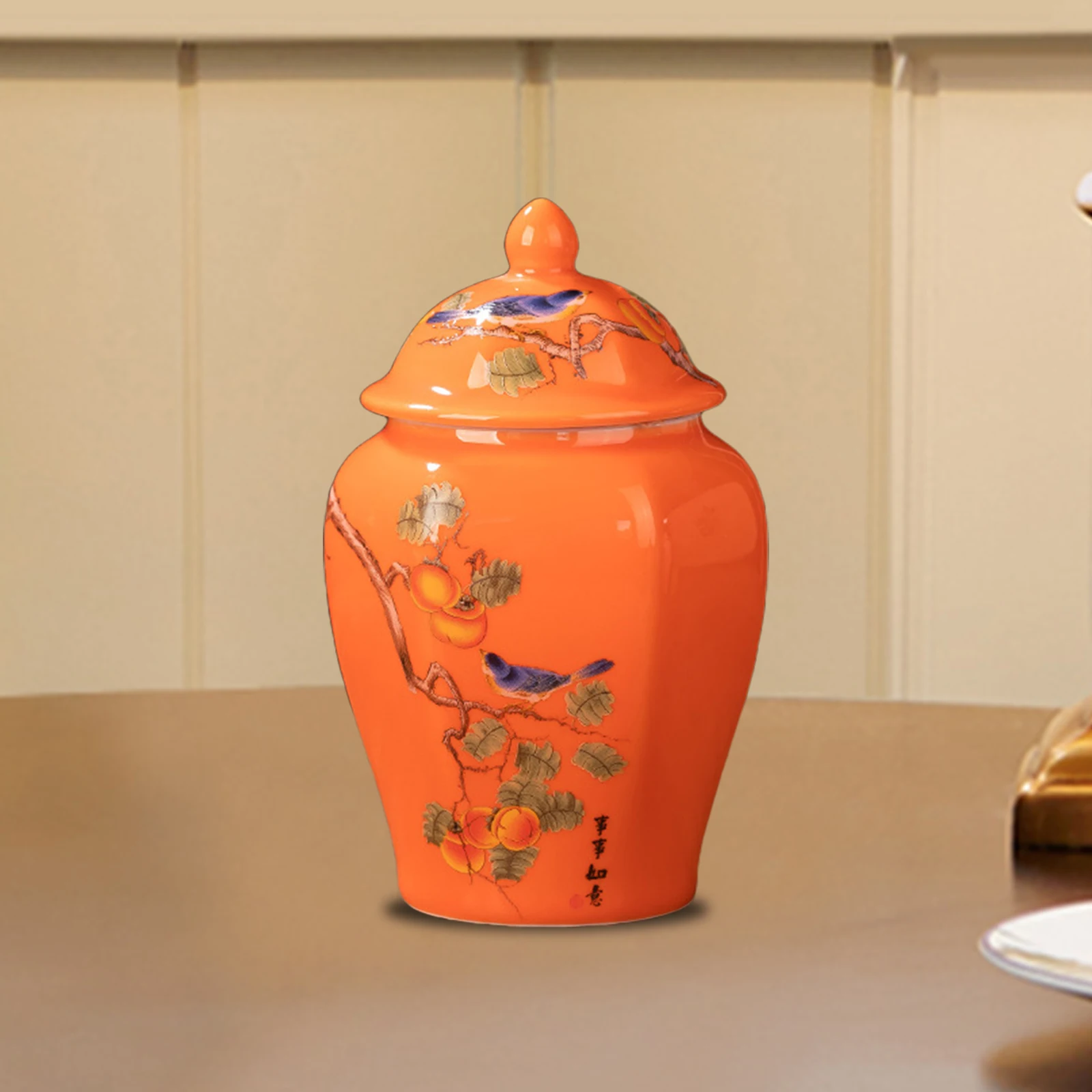 Ceramic Ginger Jar Gift Vintage Style with Lid Chinoiserie Chinese Vase for Home