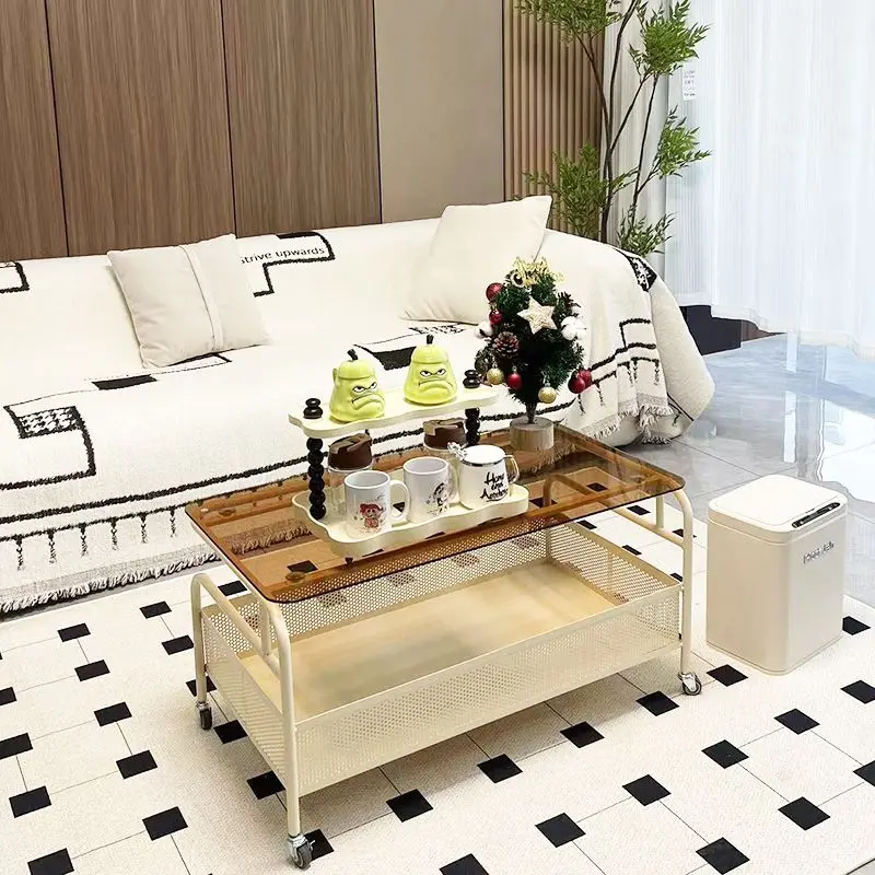 Cream Wind, Glass, Coffee Table, Rectangle, Side Table, Small Apartment, Living Room, Household, Removable, Simple, Table