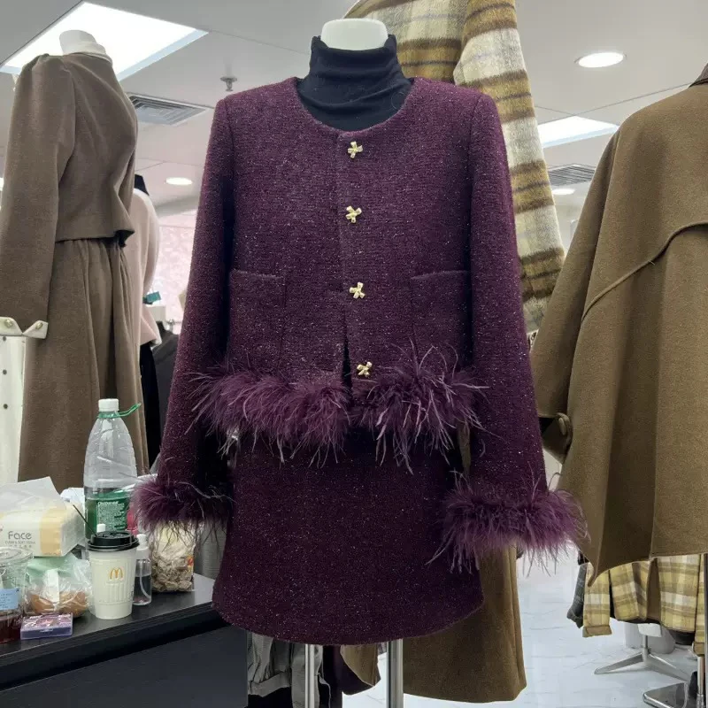 الخريف الشتاء المرأة بدلة رسمية مكتب البدلة ريشة الترتر أسفل سترة سليم صالح ألف خط تنورة صغيرة قطعتين مجموعة Kostikм #5