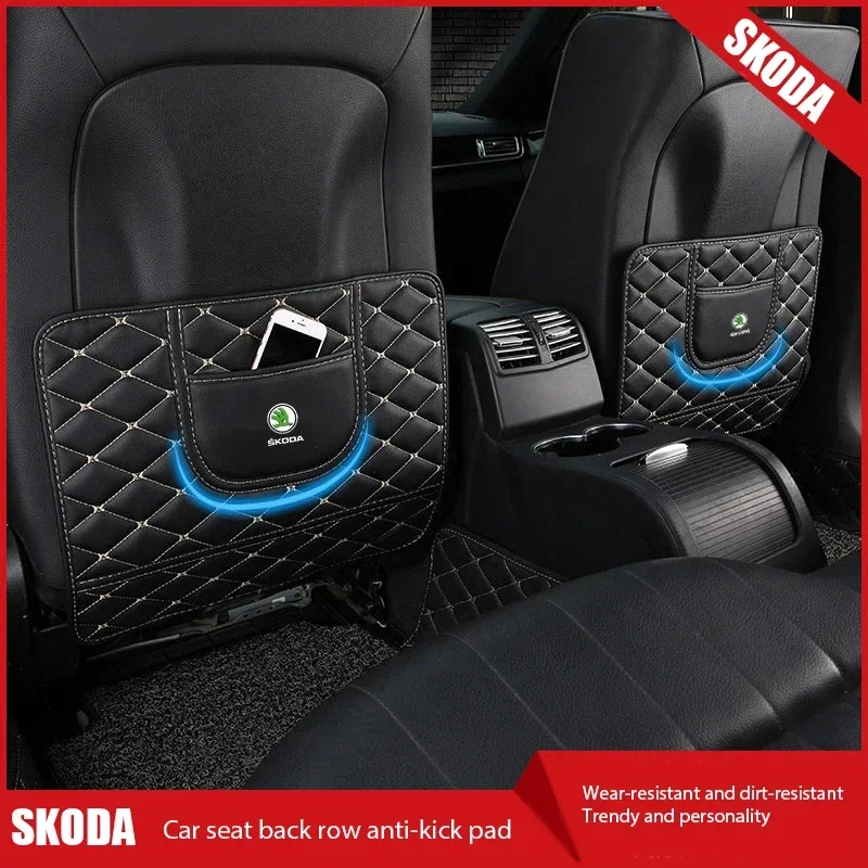 For Skoda Logo Octavia 2 A7 Tour RS Fabia 2 1 Rapid Kodiaq Superb Kamiq Car Anti-Child-Kick Pad Storage Bag Interior Accessories view 3
