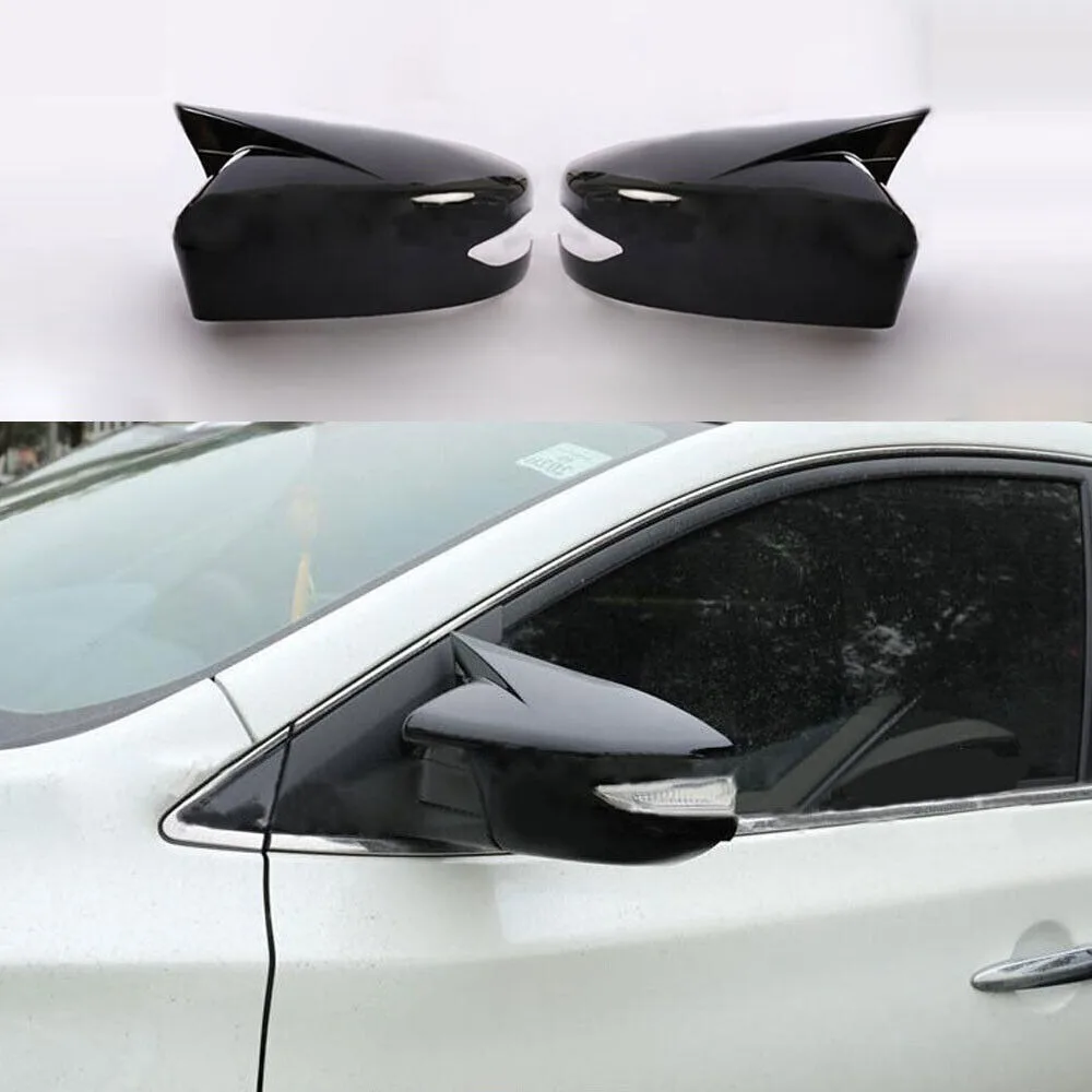 Pack of 2 Glossy   Black Horn Mirror Cover Trim for 2016-2019 Nissan Maxima