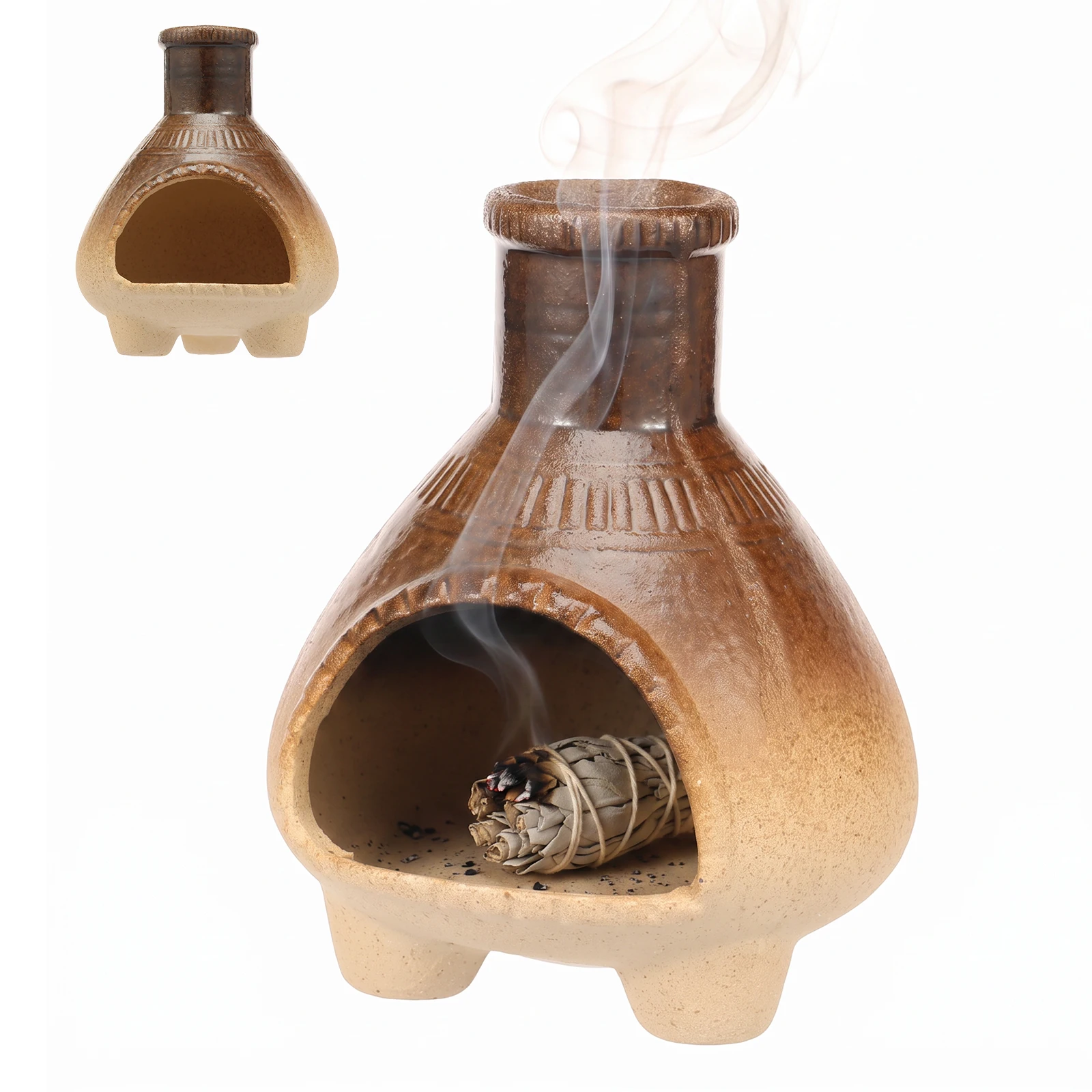 Mini Tabletop Palo Santo Holder Handmade Ceramic Incense Burner Vintage Chimney Fireplace Palo Santo Burner for Yoga Tea Room