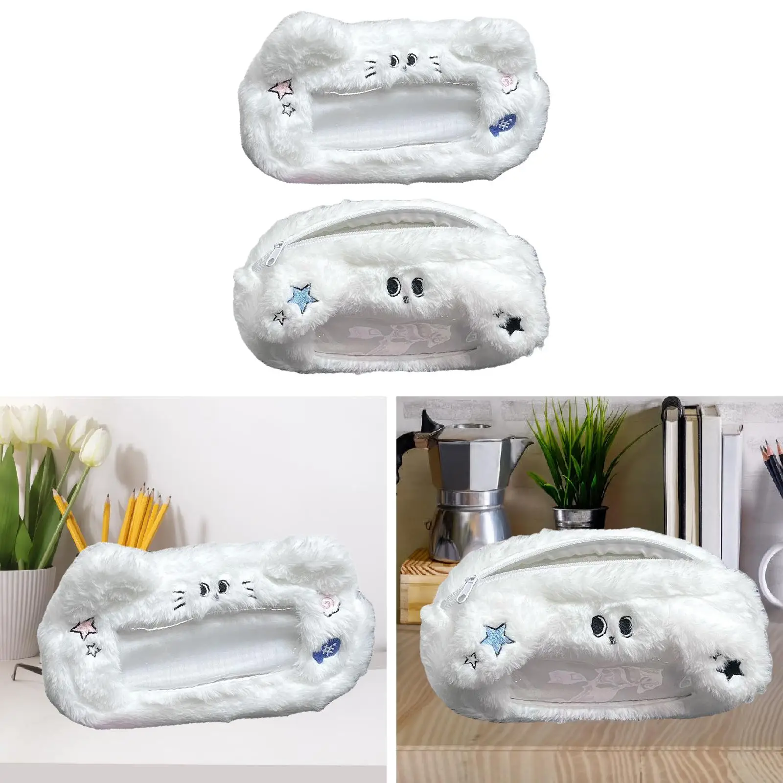 

Плюшевый пенал-косметичка с прозрачным окном и молнией, держатель для фотокарточек, для офиса, общежития, подростков, детей, взрослых, для кистей