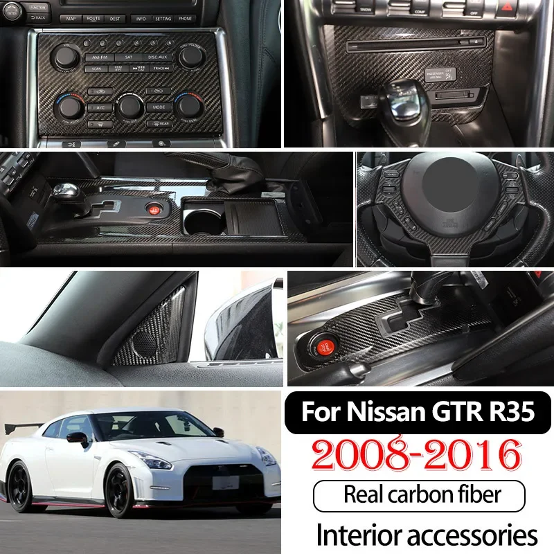 For Nissan GTR R35 2008-2016 Real Carbon Fiber Car Center Control Panel CD Shift Vents Steering Wheel Stickers Car Accessories