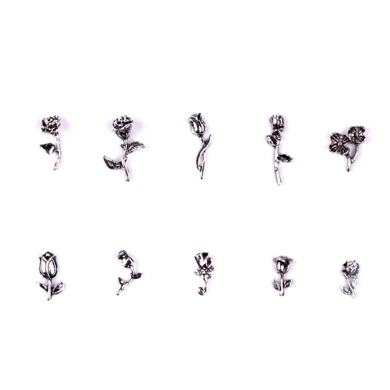 2023 TSZS 10 قطعة/الوحدة ثلاثية الأبعاد سبائك الفضة ارتفع مسمار أجزاء زهرة الشرير نمط مسمار الفن مجوهرات معدنية الورد #2