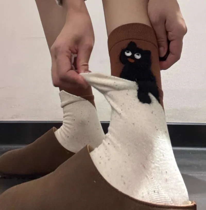 

1-4pairs Cat Socks Mid Calf for Women Cotton Breathable Comfortable Flocked Feline Soft Casual Socks Kawai Funny Stockings Gifts