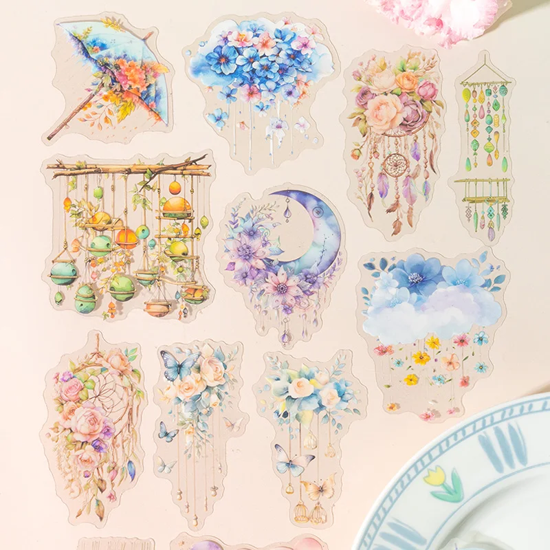 10 Blatt/Beutel Aufkleber Pack Shell Wind Glocke Blume Fransen PET Aufkleber für Scrapbook Briefpapier DIY Dekoration Telefon Fall Notebook