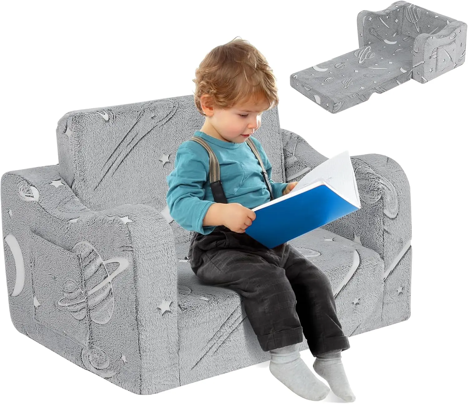 

Toddler Couch Fold Out, K2 2-In-1 Toddler Sofa, Convertible Kids Couch To Lounger, Comfy Kids Sofa Chair With 2 Pockets,