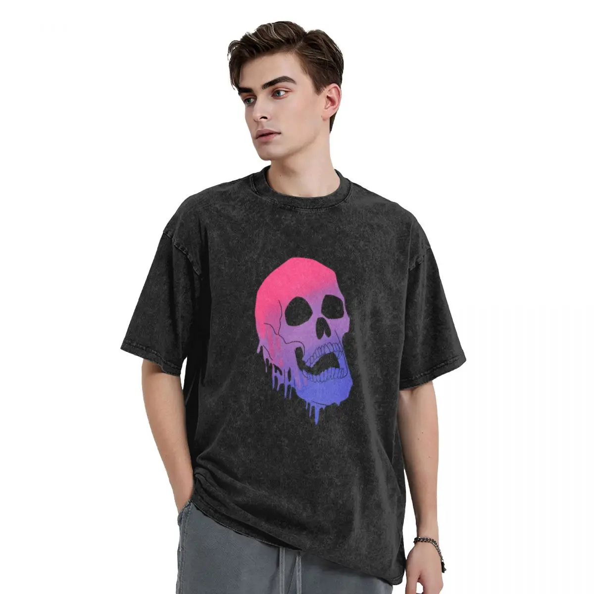 LGBT Pride Melting Skull - Bi Flag T-Shirt tees for a boy graphic t shirt vintage men workout shirt