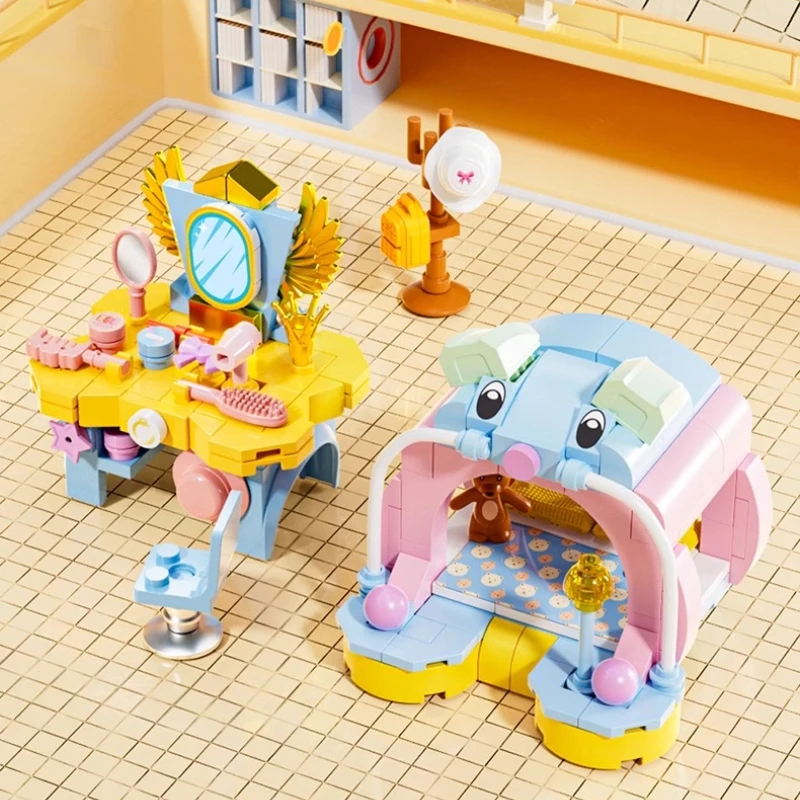 SEMBO Simulation Mini Home Building Blocks Creative Assembly Diy Dressing Table Sofa Coffee Table Kitchen Toys Ornaments Gifts