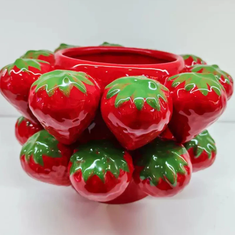 Ceramic fruit ornaments, strawberry storage, vase flower inserts, decoration, home crafts