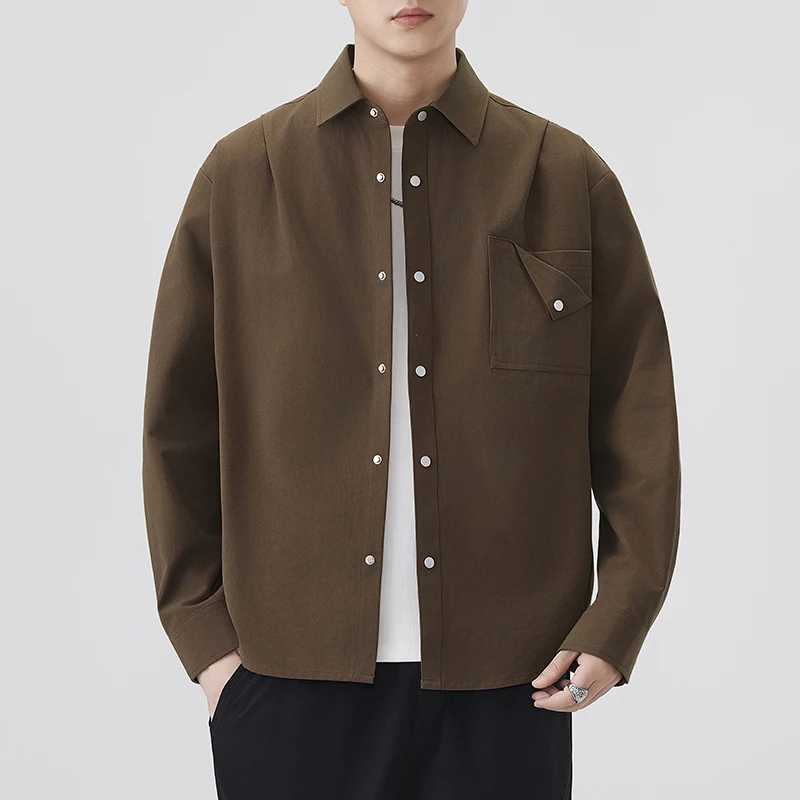 

Новая модная мужская рубашка из лиоцелла (25,5%) и хлопка (75,5%) с широкими плечами, весна 2026, корейский стиль, однобортная, новинка