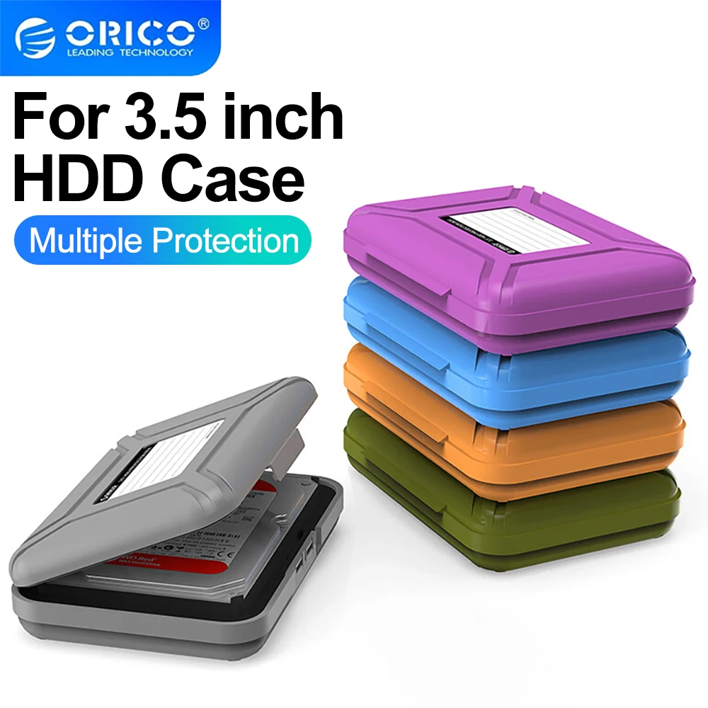 ORICO-Boîte de protection pour disque dur 3.5 pouces, 5 pièces, mallette de rangement antichoc, anti-poussière, hydrofuge pour HDD 3.5 pouces SDD