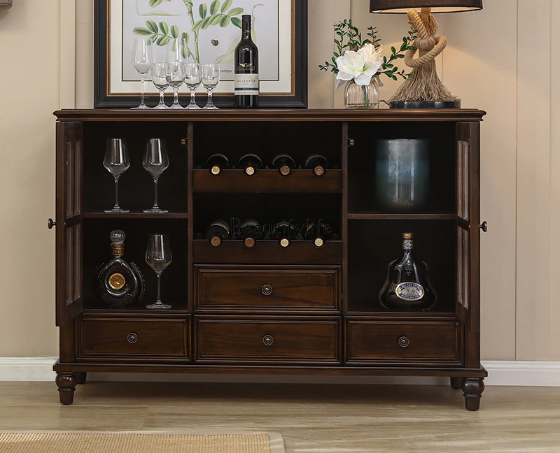 

American solid wood dining side cabinet wine cabinet mahogany
