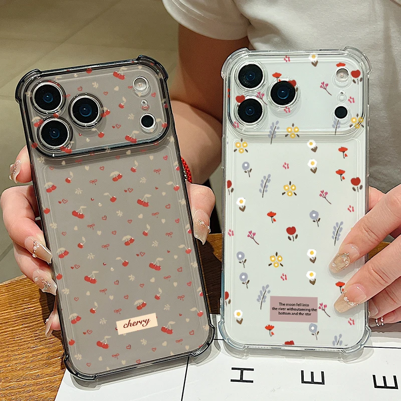 Handyhülle mit kleinem Blumenmuster für iPhone Air 17, 16e, 16, 15 Pro Max, 14, 13 Pro 12, 11, stoßfeste, klare TPU-Kartensteckplatz-Taschenabdeckung