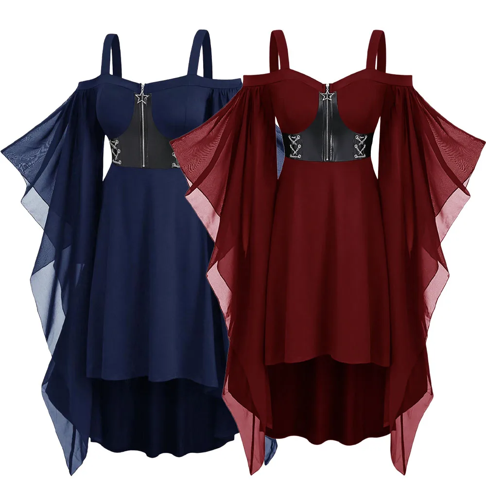 ROSEGAL Plus Size Women's Gothic Punk Dresses Cold Shoulder Butterfly Sleeve Christmas Halloween Cosplay Costume Party Dress