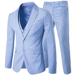 Suit Jacket Pants 3 Pieces Sets / 2023 Fashion Men Business Dress Male Wedding Blazers Coat + Trousers + Waistcoat / S-6XL