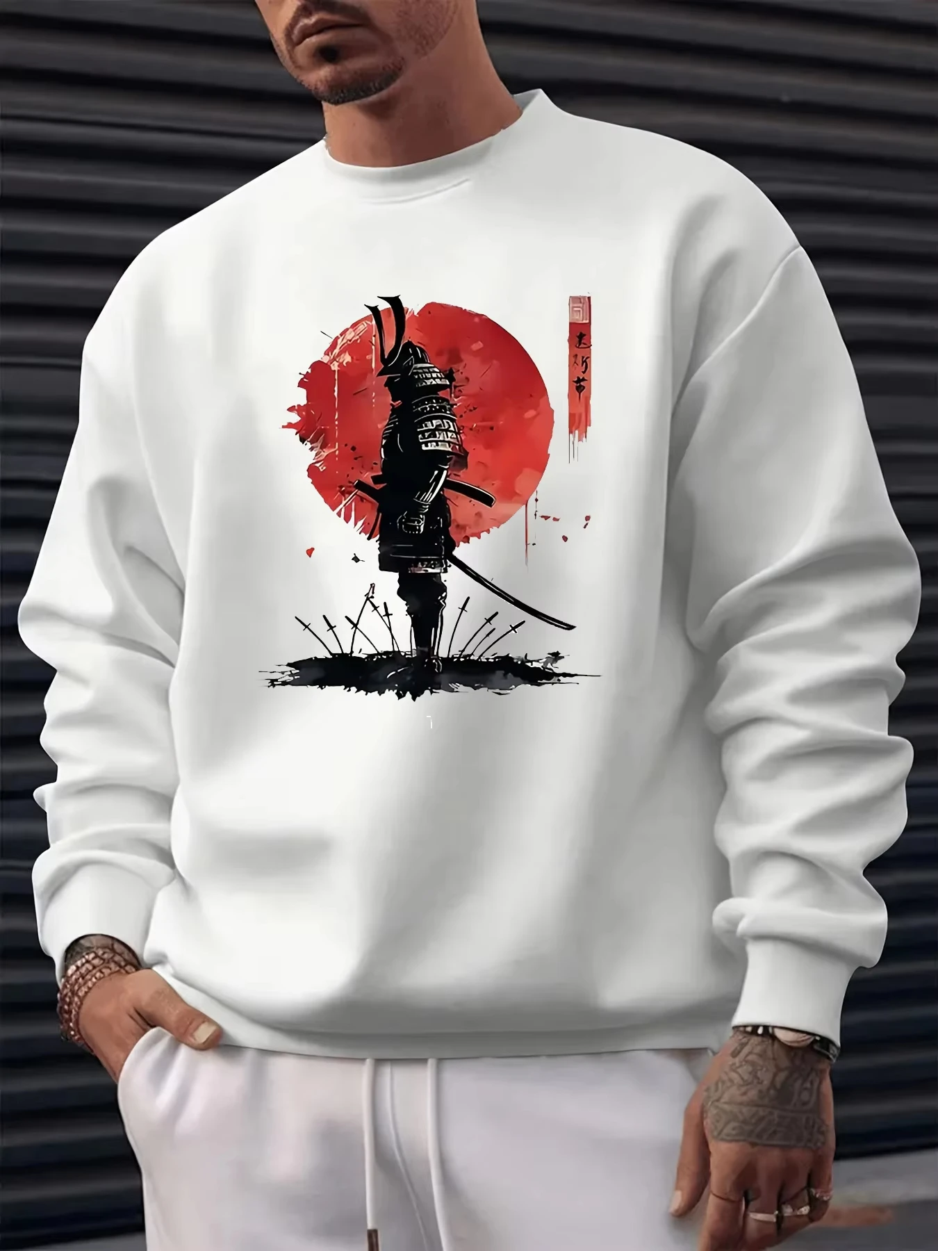 

Мужские весенние модные толстовки с принтом японского самурая, повседневные спортивные свободные пуловеры с длинными рукавами и круглым вырезом