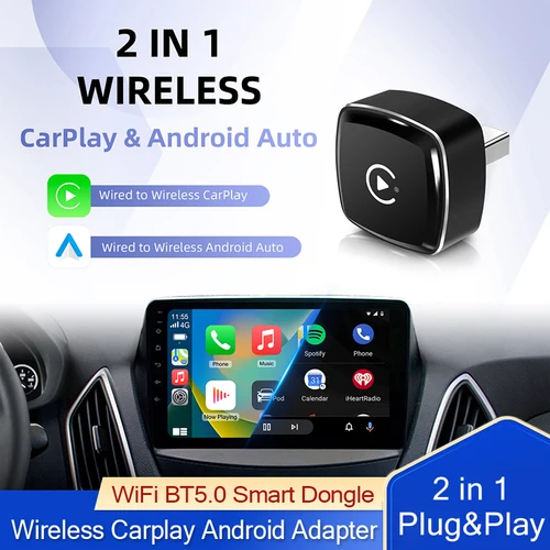 2025 nuevo 2 en 1 cableado a inalámbrico CarPlay Android Auto adaptador Auto Smart Box Bluetooth conectar Plug & Play para coche con cable de fábrica