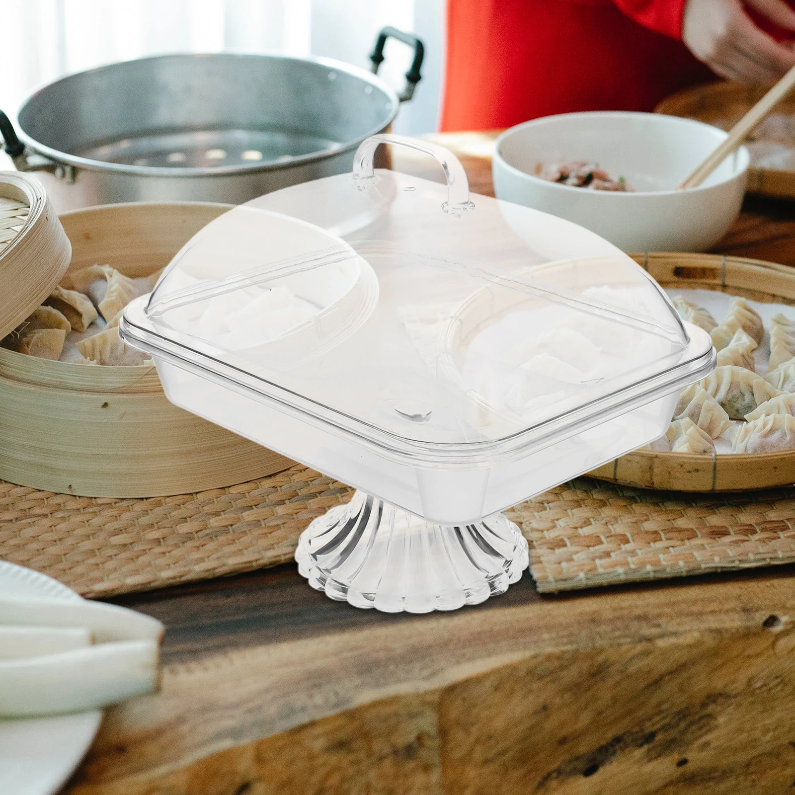 

Transparent Food Preservation Tray 27cm Rectangular Stand High Cover Cake Plate Snack Tray Dessert Holder Serving Platter Party