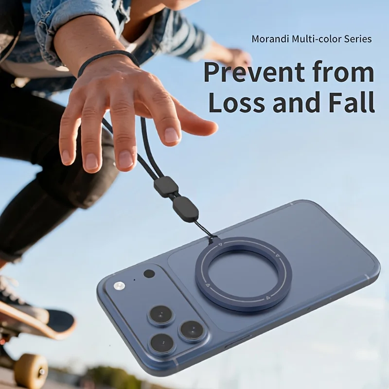 

Multifunctional magnetic phone holder for iPhone with firm grip, anti-lost lanyard, 360 ° rotating magnet ring and removable wristband