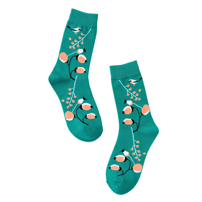 رائجة البيع الكرتون الجاكار مضحك الفن الجوارب النباتات الإبداعية الزهور لطيف النساء الجوارب خمر الترفيه القطن Kawaii الجوارب بالجملة