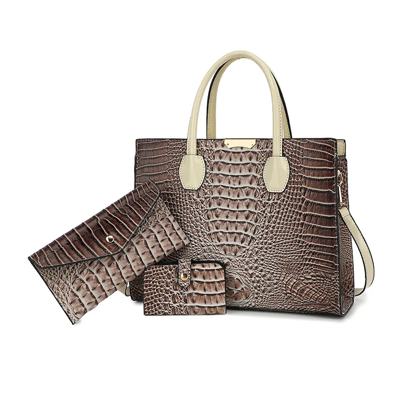 Fashion All-Match Crocodile Texture Gradient Three-Piece Large Capacity Shoulder Crossbody Portable Tote Bag