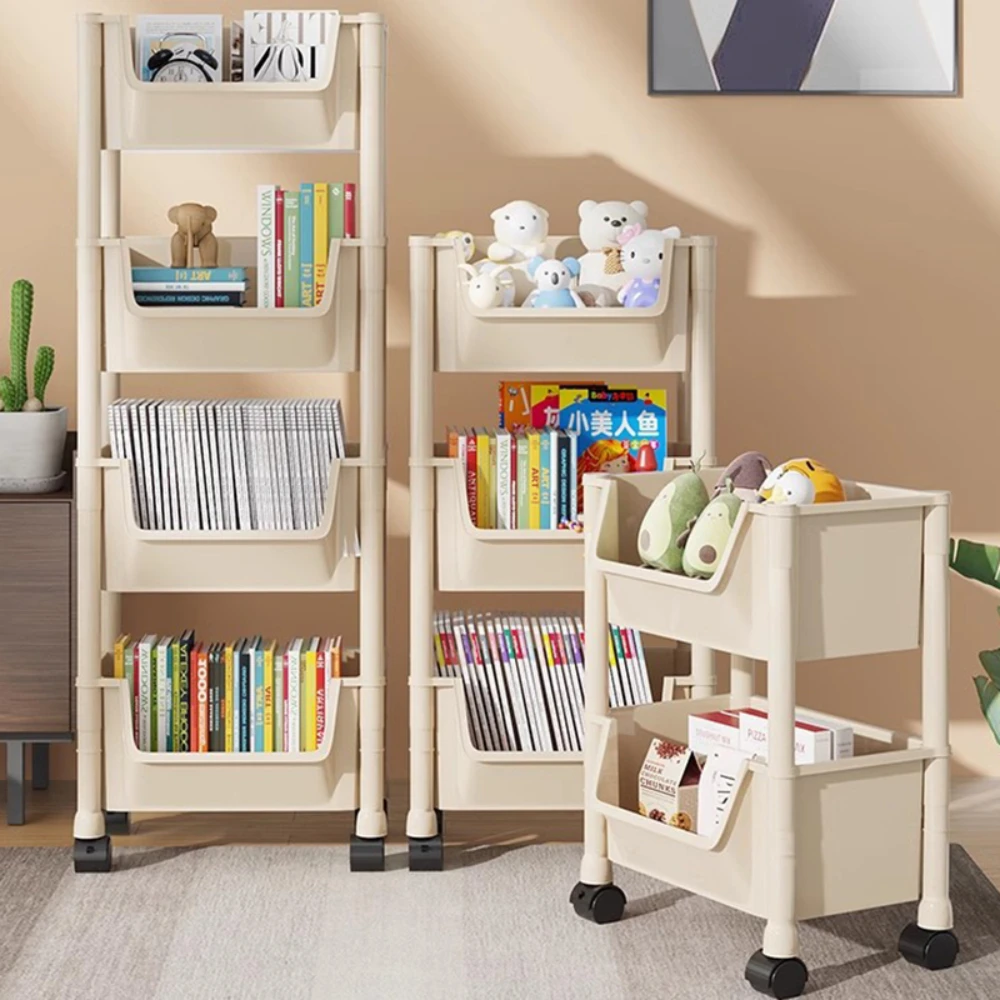 Bookshelf Storage Trolley  Multilayer Movable Kitchen Storage Shelves Household Wall Shelf Floor Type Bathroom Organizer