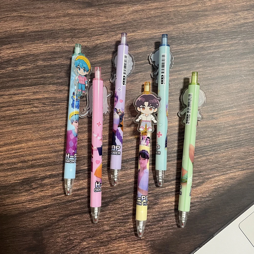 6 قطعة KPop شيطان الصيادين الأسود هلام القلم 0.5 مللي متر طالب الكتابة رسم أنيمي الشكل التصميم القرطاسية دراسة لوازم هدايا عيد الميلاد