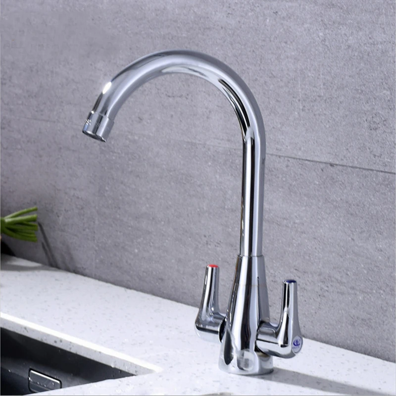 1PC Brass Hot and Cold Kitchen Faucet Znic Alloy Double Handle Double Open Single Hole Double Control Sink Tap