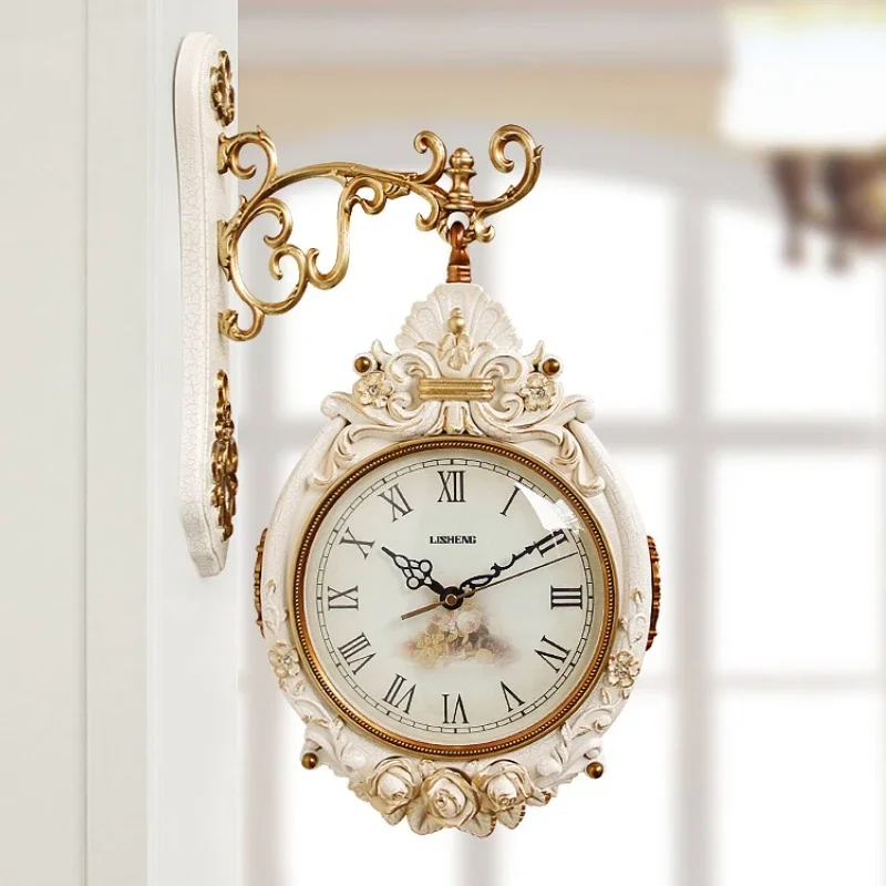 Double-sided Wall Clocks Vintage Art Decoration Clocks Living Room Elegant Clock Silent Luxury Wall Watch Aesthetic Decorations