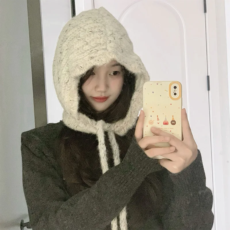 Women Knitted Wool Bomber Hat Winter 2025 Winter New Ear Protection Windshield Warm Pullover Hat Niche Thickened Beanie Cap