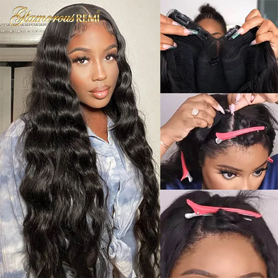 V Part Deep Wave Human Hair Wig Upgrade No Leave Out Deep Wave V Part Wear And Go Glueless Wig Human Hair Can Be Dyed Density180