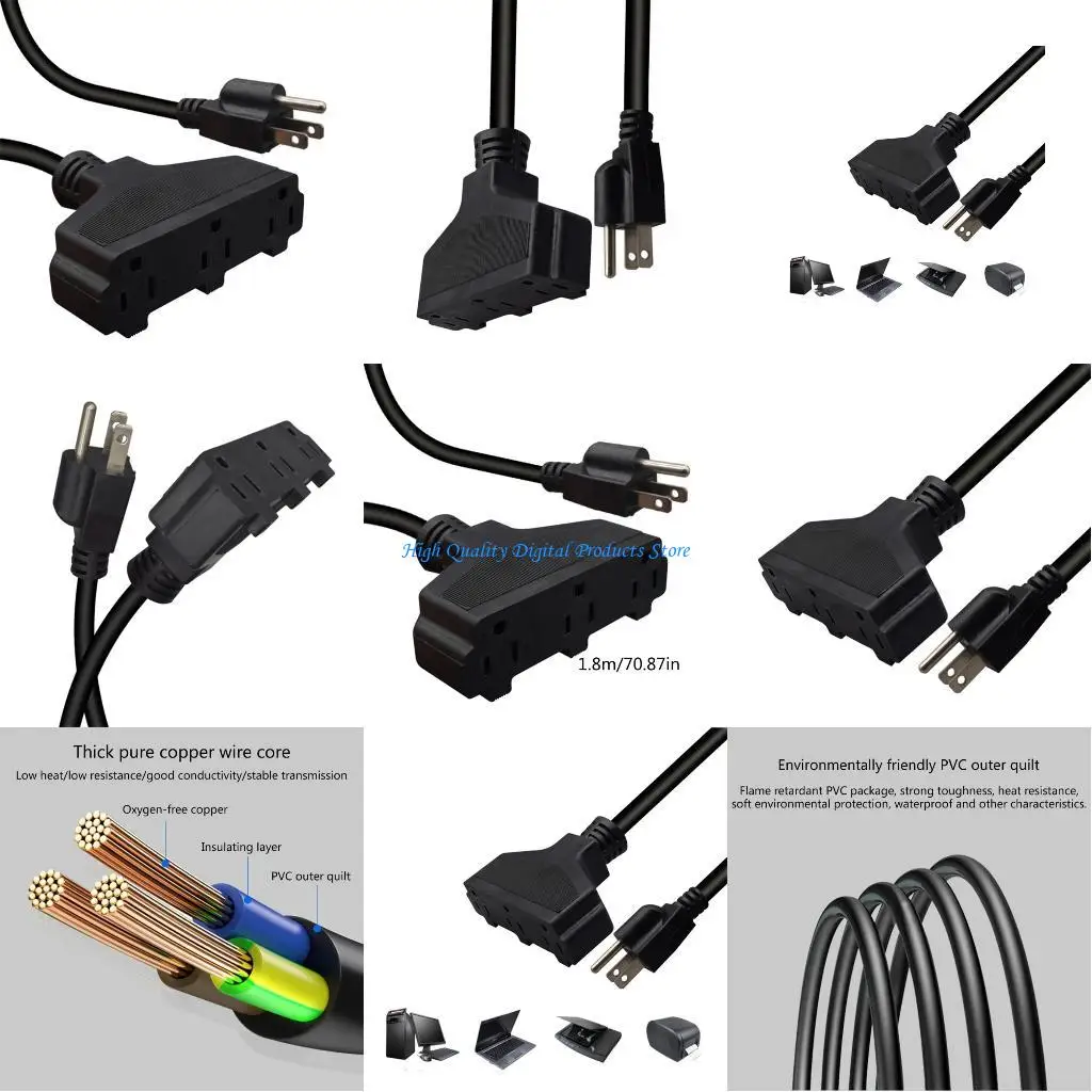 

U2JE Computer Power Splitter Sppliter, контролирует шнур питания, NEMA от 5-15P до трех кабеля 5-15R Y-Power, сплиттер для