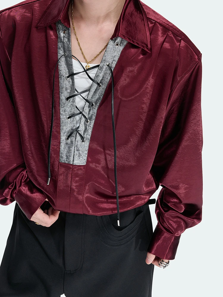 LUZHEN 2026 New Stylish Cross Weave V-neck Niche Design Long Sleeve Shirts Pullover Men's Handsome Elegant Casual Tops JY8193