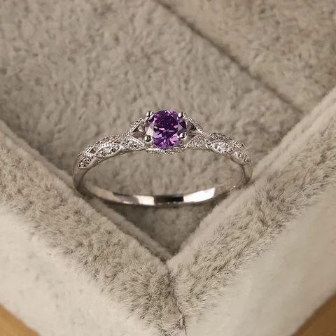 Light Luxury Style Amethyst Zirconia Women's Ring in Europe and America Simple Fashion Gem Temperament Ring