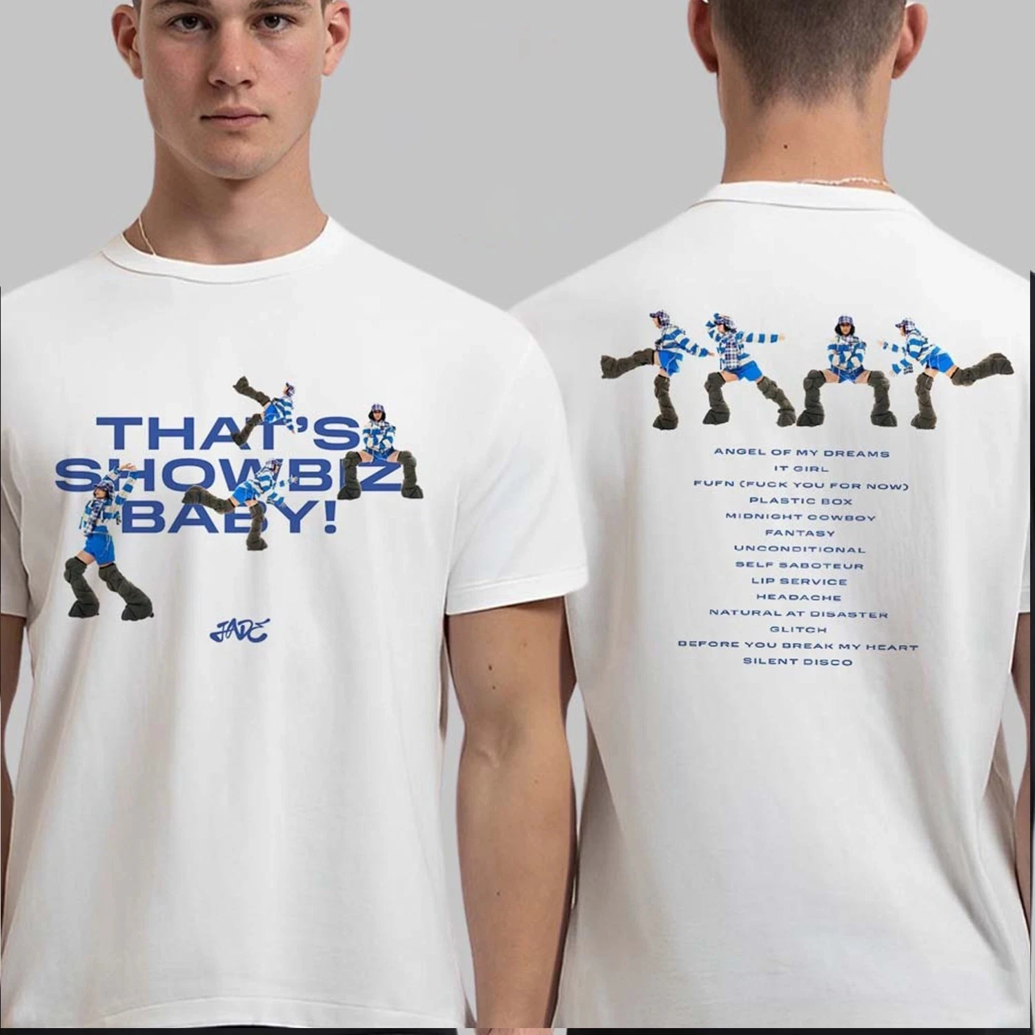 JADE That's Showbiz شخصيات الأطفال وقائمة المسار تي شيرت على الوجهين الراقية الصيف الفاخرة لكل من الرجال والنساء أفضل Y2k #1