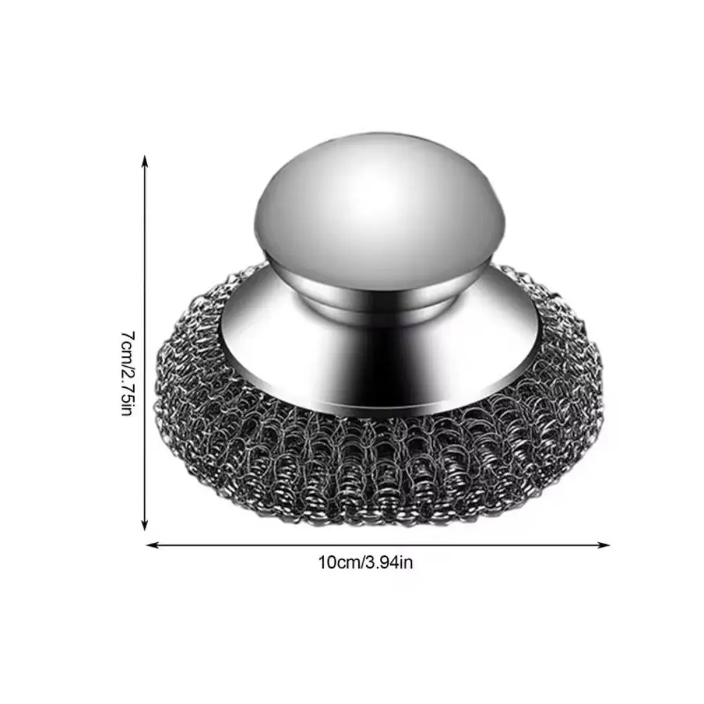 3Pcs Stainless Steel Steel Dish Scrubbers Cookware Accessory With Handle Kitchen Cleaning Brush Comfortable Round