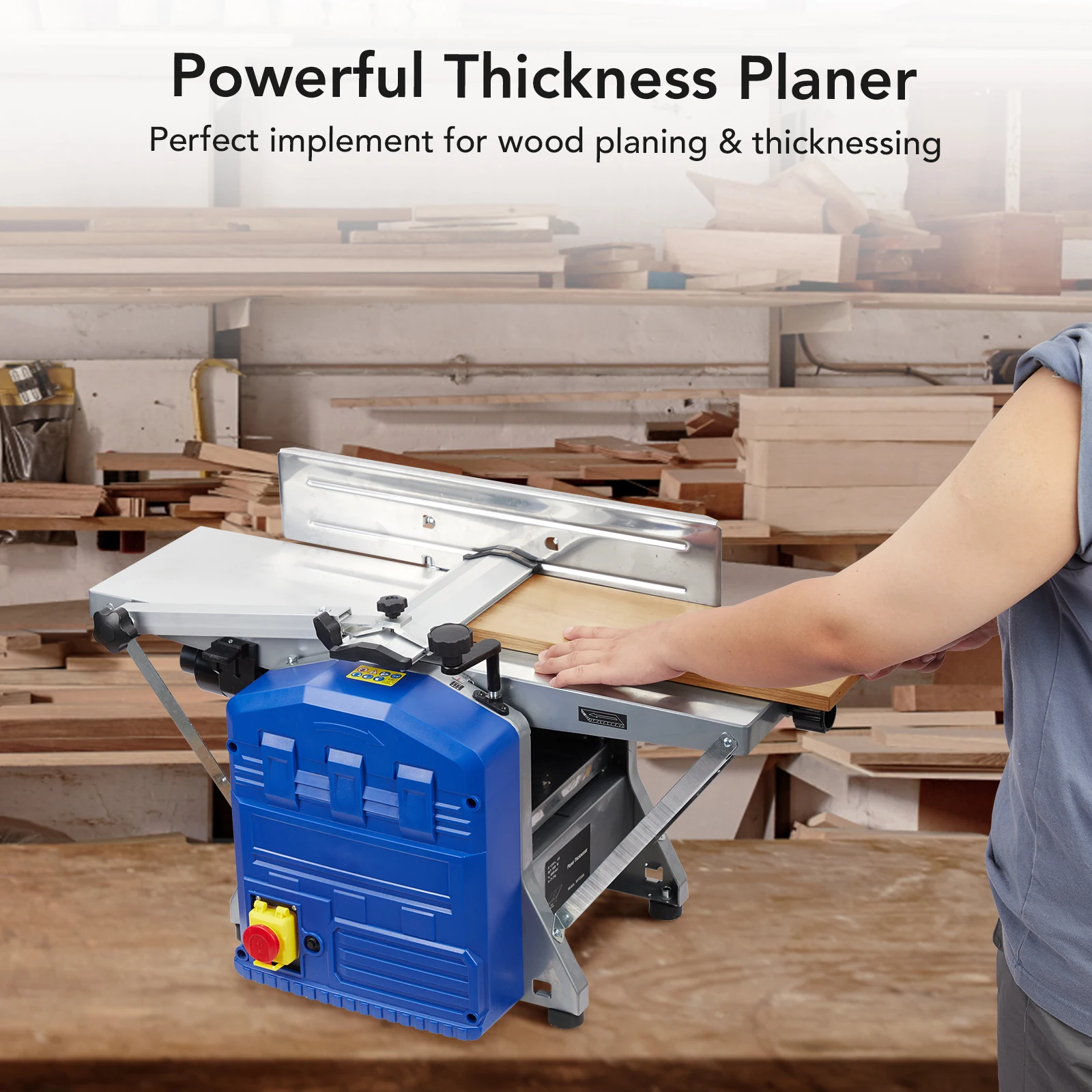 Power Benchtop Planer, 1250W Powerful Benchtop Planer Worktable Thickness Planer with Low Noise for both Hard & Soft Wood