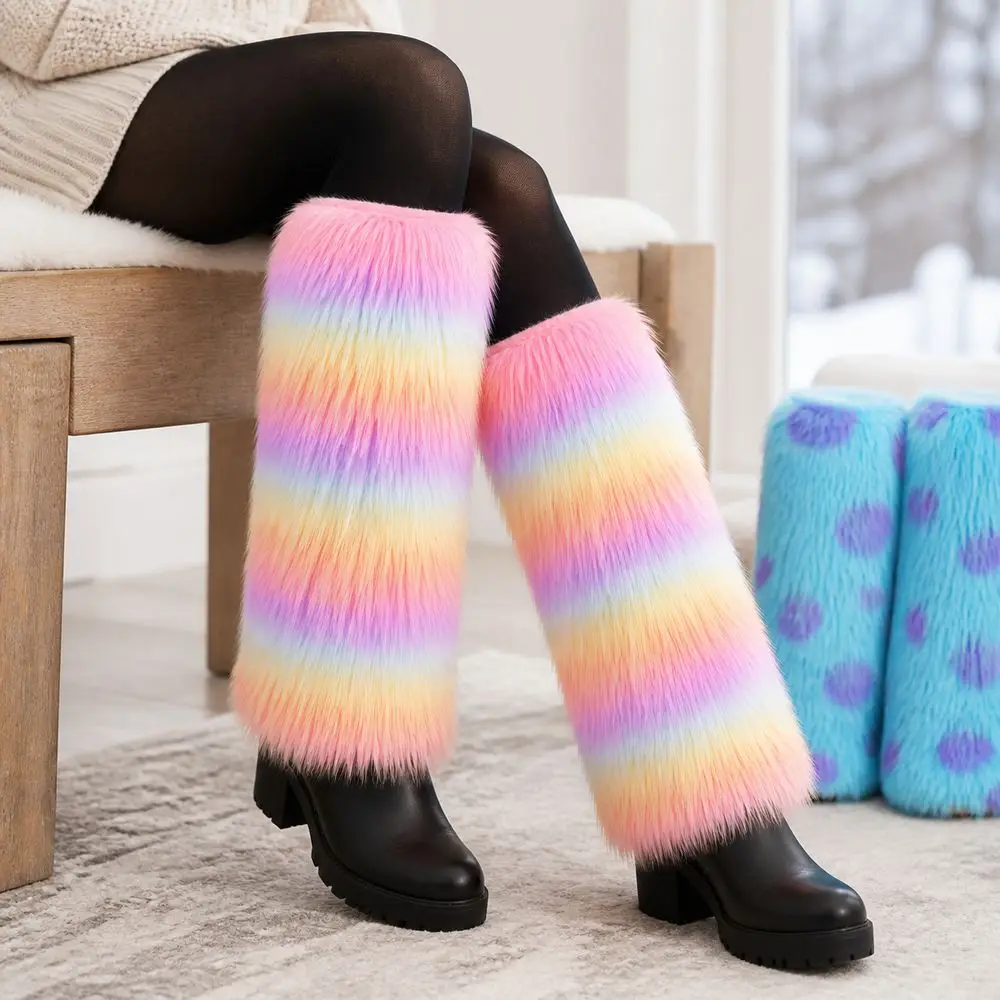 Faux Fur Faux Fur Leg Warmers Elastic Openings Soft and Fluffy Fuzzy Boot Covers Warm Comfortable Fluffy Leg Warmers Winter Wear