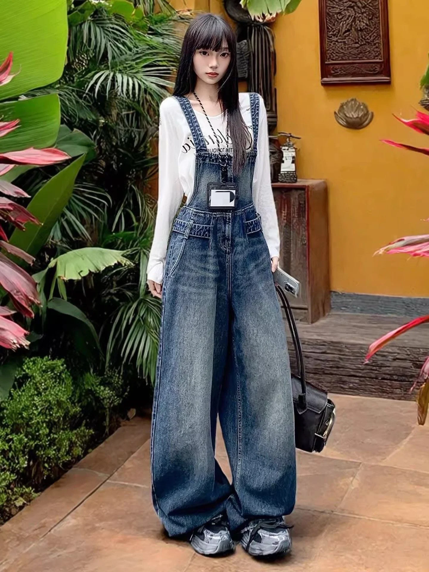 Adjustable Casual Lazy Wide Leg Jeans Pants Women's Autumn New Loose Slim Straight Cut Trousers Comfortable High Waist Denim