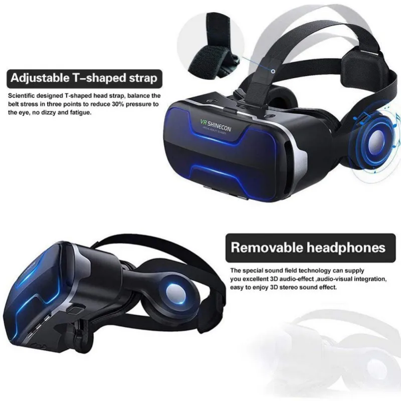 Vr shinecon 3d casque viar proteção para os olhos óculos 3d realidade virtual fone de ouvido capacete óculos aprimorados lente do telefone móvel 3d glasse