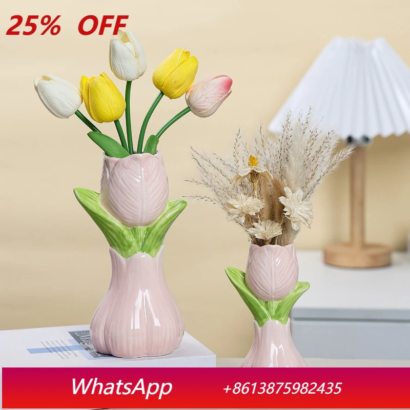 

Yjq tulip flower ceramic vase cute ornament living room dining table floral decoration