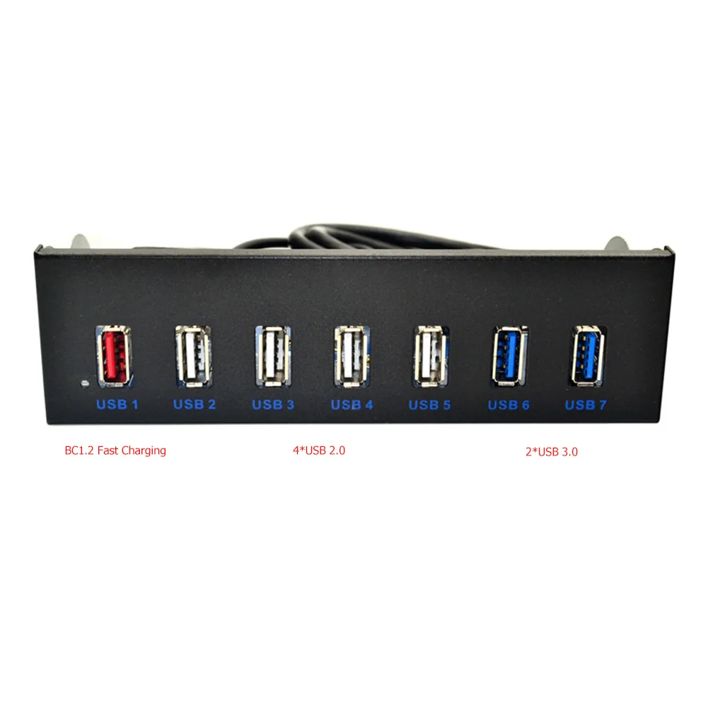 5,25 Zoll 7 Ports HUB Frontplatte 19 Pin auf 2 USB 3.0+4 USB 2.0+BC1.2 Optisches Laufwerk Schneller Schnellwechsler-Anschluss für PC-Desktop