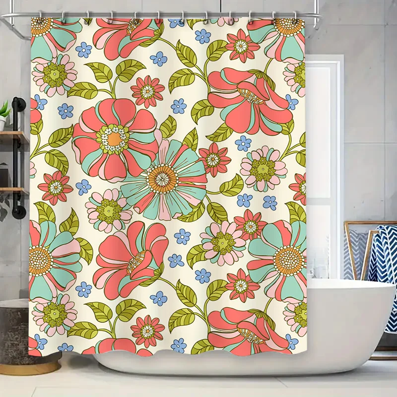

Винтажная занавеска для душа с цветочным принтом, водонепроницаемая ткань с 3D принтом, декор для ванной комнаты, розовый, красный, зеленый, синий, цветочный узор для украшения дома