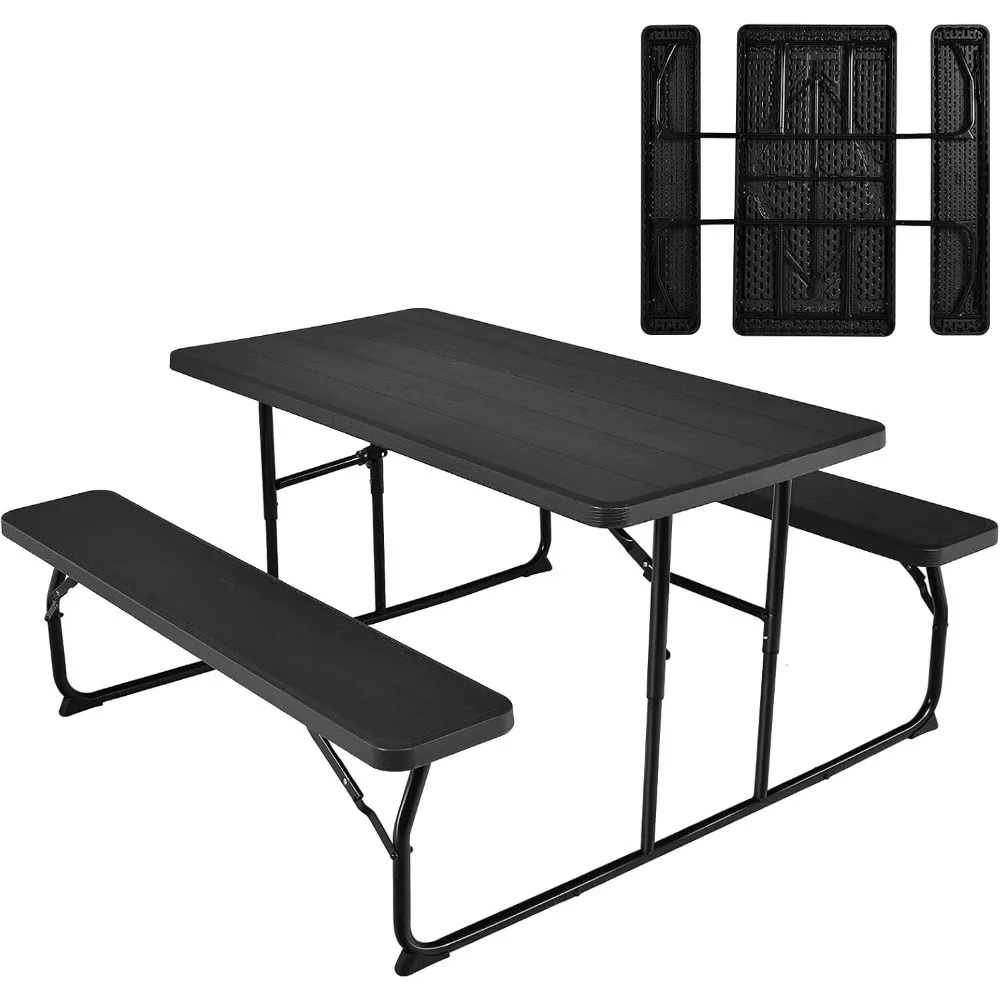 

Folding Picnic Table Bench Set, Outdoor Dining Table Set, Large Camping Table for Patio Deck Lawn Garden Backyard Poolside