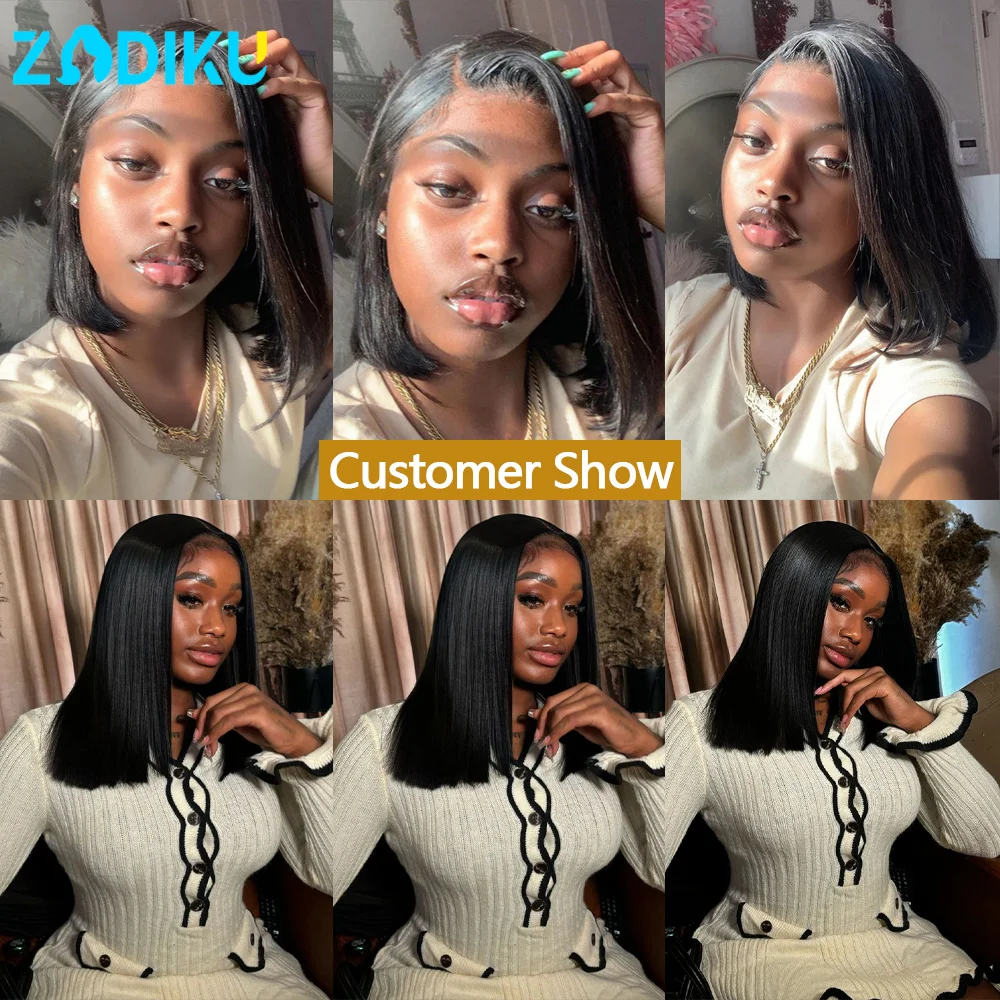 ZIDIKU مستقيم بوب شعر مستعار شعر الإنسان 13x6 خصلات الشعر المستعار الإنسان Hd الدانتيل شعر طبيعي مفرود الباروكات 100% شعر الإنسان شعر مستعار أسود على التخليص