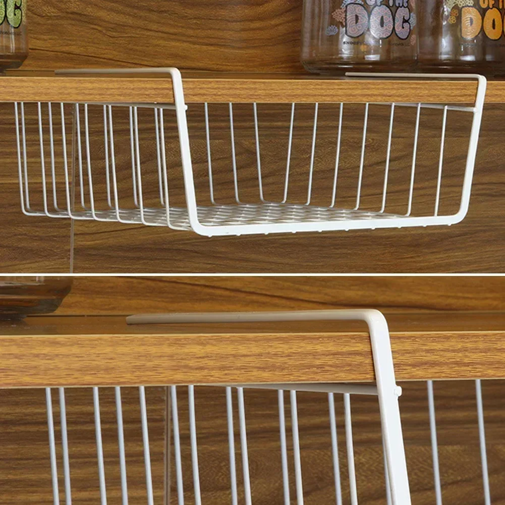 1PC Iron Closet Desk Hanging Mesh Basket Cupboard Under Storage Wire Bookcase Shelf Rack Organizer - Closet Storage Solution