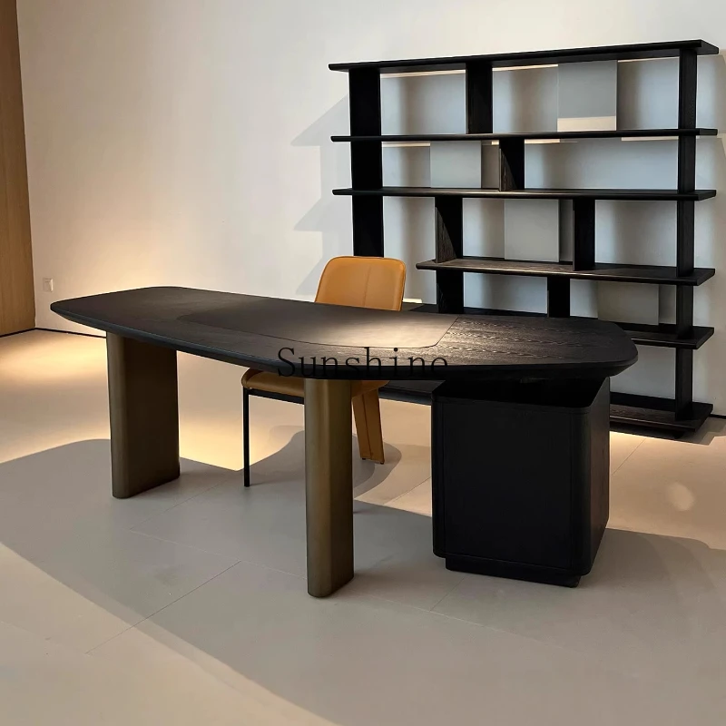

Italian minimalist design special-shaped solid wood desk high-end light luxury modern minimalist wabi-sabi style